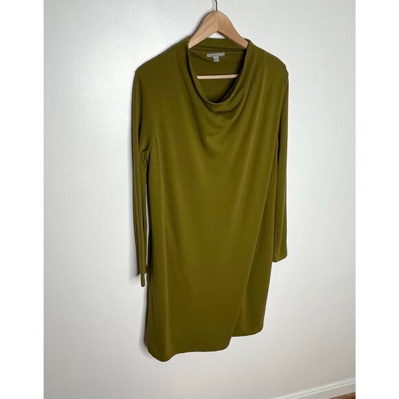 COS Long Sleeve Dress Womens Medium Olive Green Cowl Neck Minimalist Pockets - Picture 3 of 11